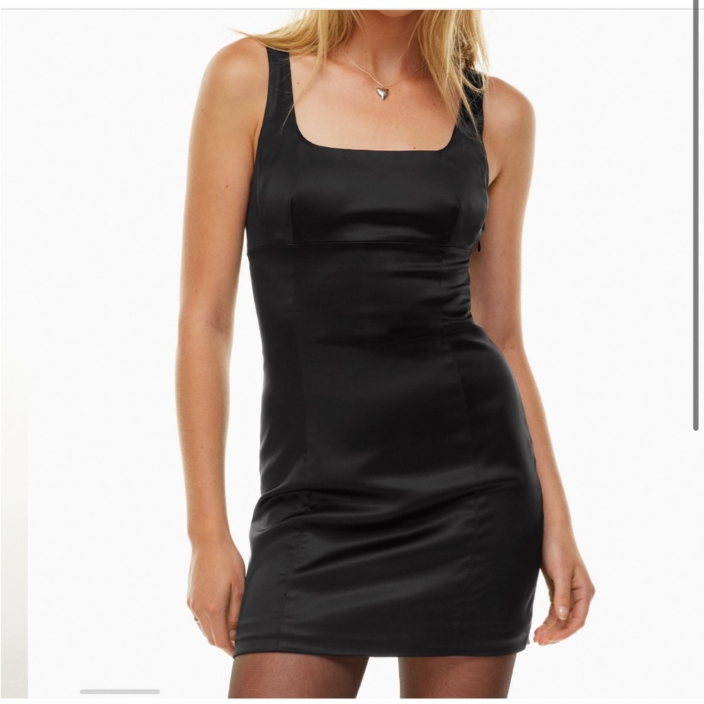 Aritzia TEN Black Satin Square-Neck Mini Dress